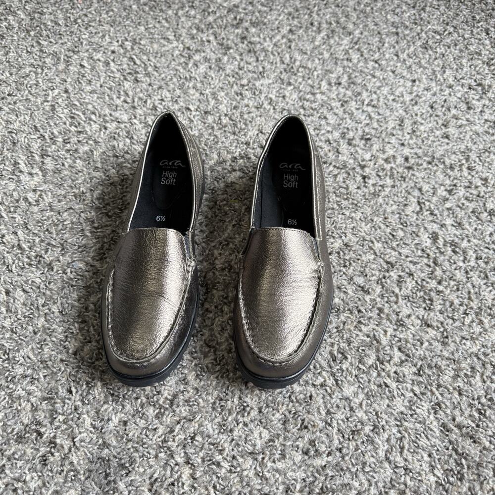 Ara Bronze Gold Metallic Leather Loafers Comfort Shoe High Soft UK 6.5 US 9